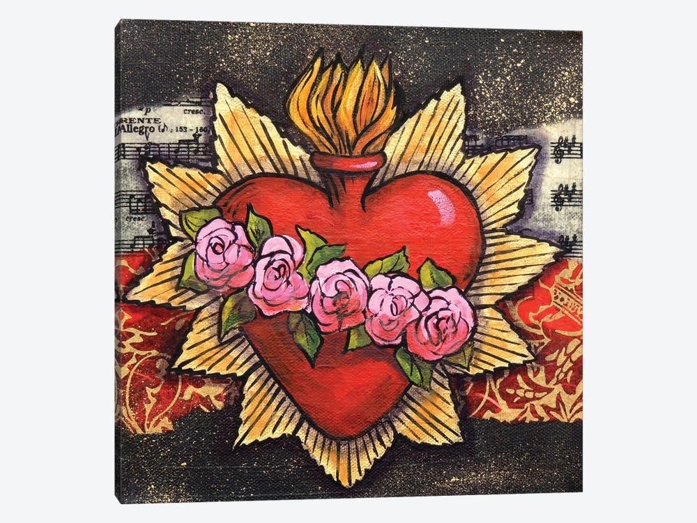 Sacred Heart With 5 Roses by Candy Mayer 1-piece Canvas Artwork