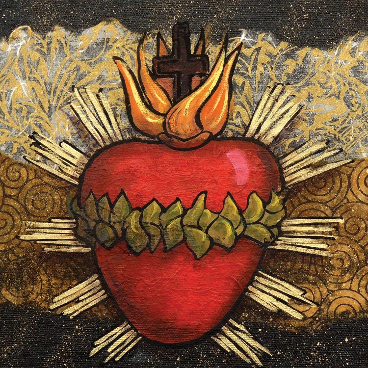Sacred Heart With Leaves by Candy Mayer wall art