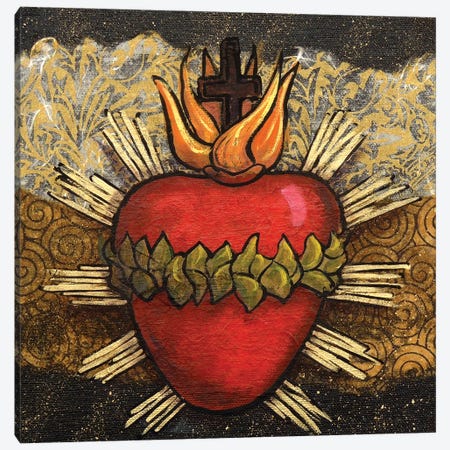 Sacred Heart With Leaves Canvas Print #CMY51} by Candy Mayer Canvas Art