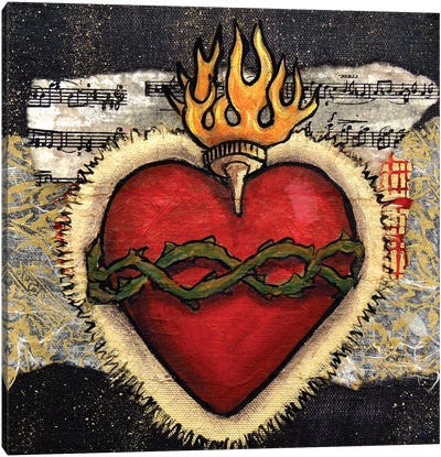 Sacred Heart With Thorns Canvas Art Print - Heart Art