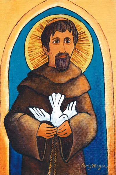 Saint Francis With Dove by Candy Mayer metal wall art
