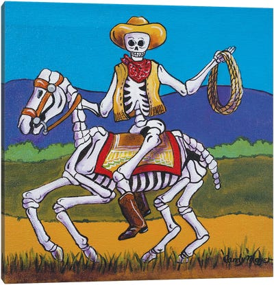 Western Cowboy Canvas Art Print - Día de los Muertos Art