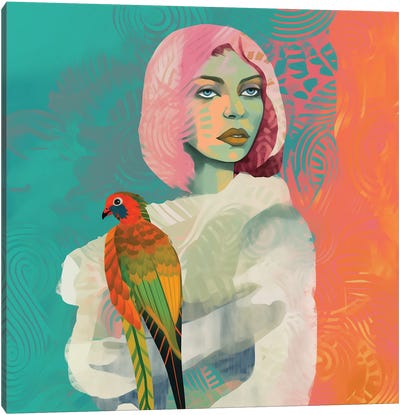 Friend With Parrot Canvas Art Print - Parrot Art