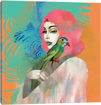 Friend With Parrot II Canvas Art Print - Parrot Art