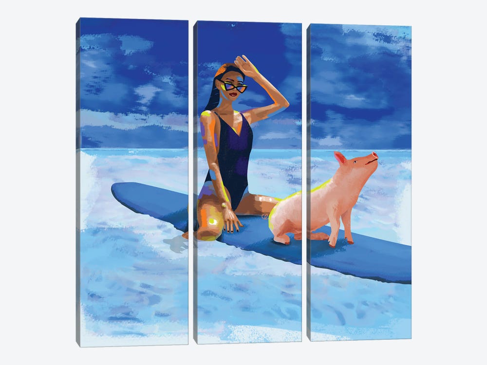 Surfing With Benny by Charlie Moon 3-piece Canvas Artwork