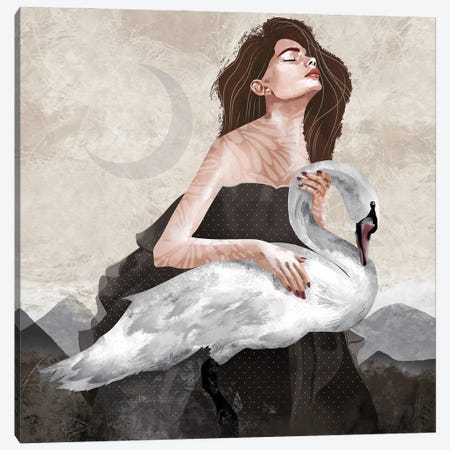 Swan With Friend Canvas Print #CMZ31} by Charlie Moon Art Print