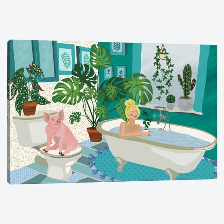 Bathroom Chilling's With Benny Canvas Print #CMZ37} by Charlie Moon Canvas Wall Art
