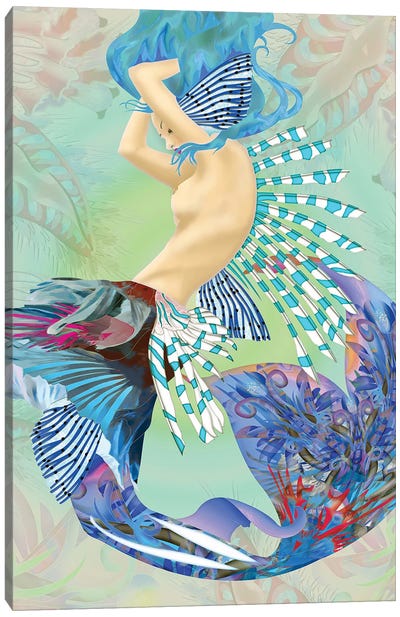 Blue Mermaid Canvas Art Print - Charlie Moon
