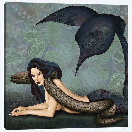 Mermaid With Eel Canvas Print #CMZ42} by Charlie Moon Canvas Wall Art