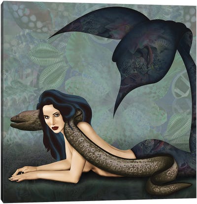 Mermaid With Eel Canvas Art Print - Charlie Moon