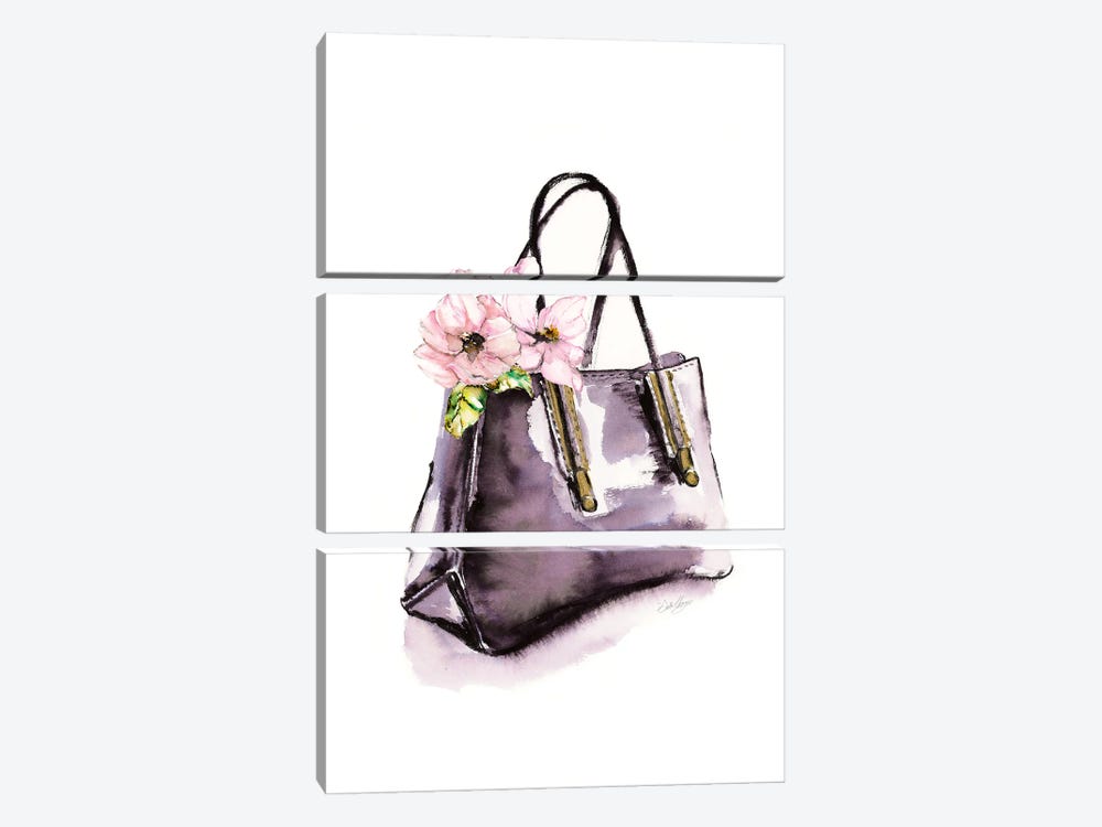 Handbag With Flower by Stella Chang 3-piece Canvas Wall Art