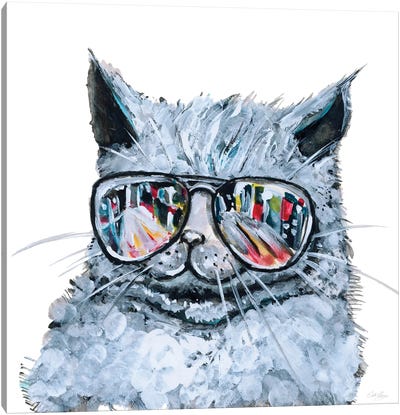 Kitty With Shades Canvas Art Print