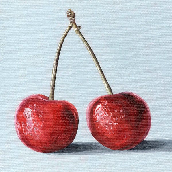 Foodie: Cherries On Pale Blue by Cansu Rossi