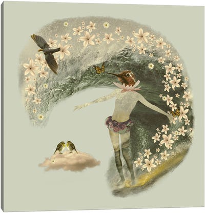 Flower Surfer Canvas Art Print - Friendly Mythical Creatures