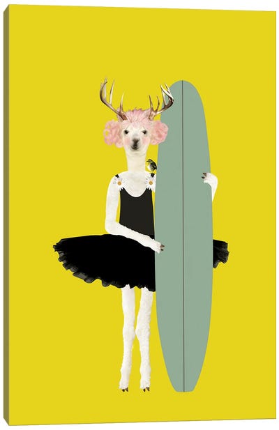 Francine Holding A Surfboard Canvas Art Print - Caroline Keslassy