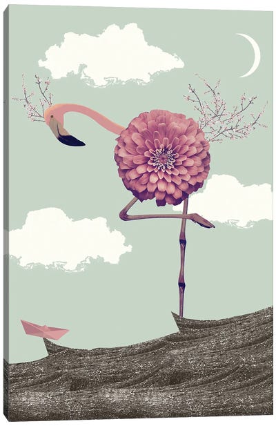 Giant Flamingo Canvas Art Print - Friendly Mythical Creatures