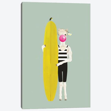 Alpaca Holding A Surfboard Canvas Print #CNK1} by Caroline Keslassy Canvas Art