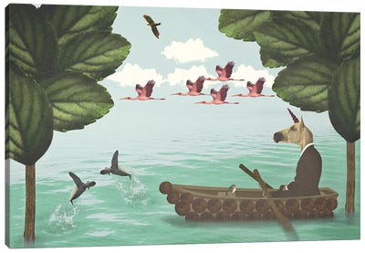 Pondering At The Lake Horizontal Canvas Art Print - Friendly Mythical Creatures