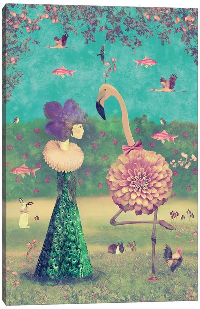 Walk In The Park Vertical Canvas Art Print - Flamingo Art