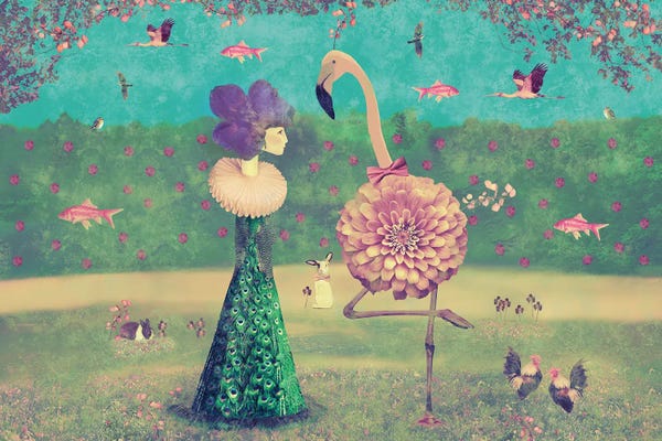 Chickens & Roosters: Walk In The Park Horizontal by Caroline Keslassy