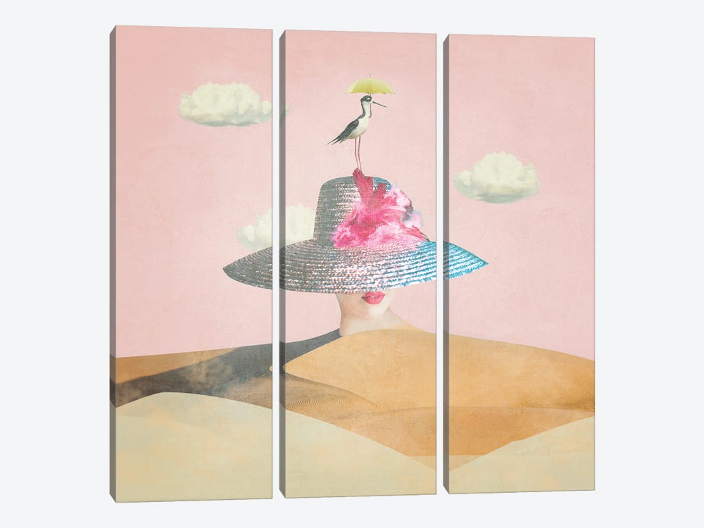 Lady In Pink by Caroline Keslassy 3-piece Canvas Print