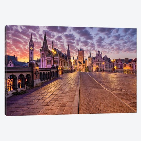 Waiting For The Sunrise (Ghent, Belgium) Canvas Print #CNS103} by Chano Sánchez Canvas Artwork