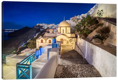 Descending The Stairs (Santorini, Greece) Canvas Art Print - Stairs & Staircases