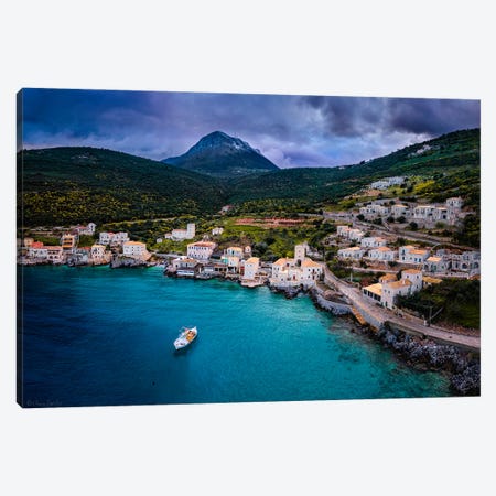 Over Turquoise Waters (Limeni, Greece) Canvas Print #CNS142} by Chano Sánchez Canvas Wall Art