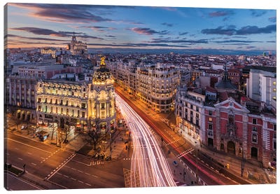 Capital Of The Night (Madrid, Spain) Canvas Art Print - Community Of Madrid Art