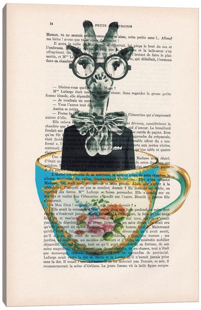 Giraffe In A Cup Canvas Art Print - Tea Art