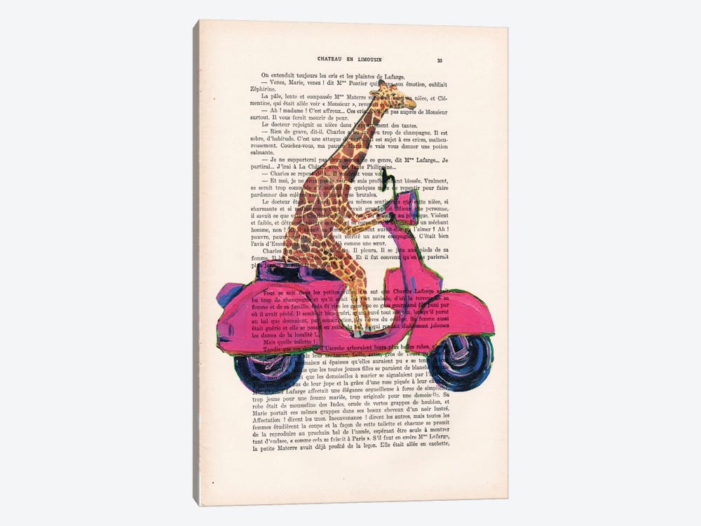 Giraffe On Motorbike by Coco de Paris 1-piece Canvas Art Print