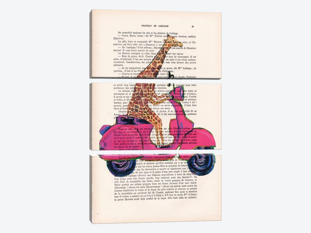 Giraffe On Motorbike by Coco de Paris 3-piece Canvas Print