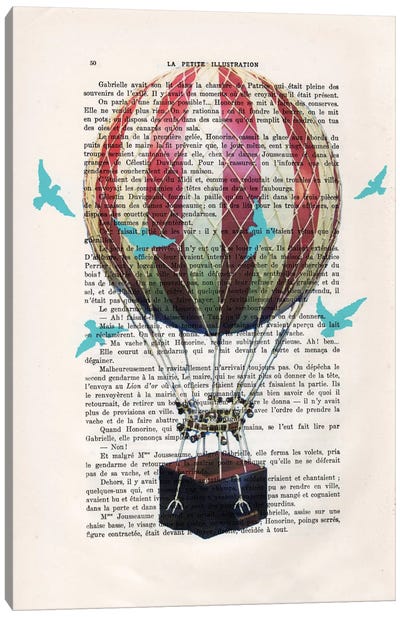 Hot Air Balloon With Blue Birds Canvas Art Print - Hot Air Balloon Art