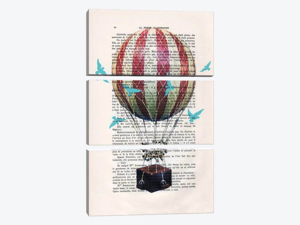 Hot Air Balloon With Blue Birds by Coco de Paris 3-piece Canvas Print