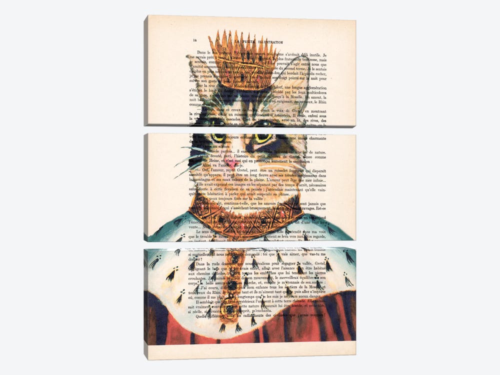 King Cat 3-piece Canvas Art Print