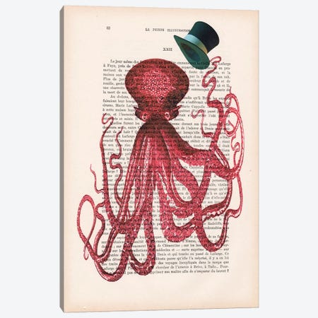 Octopus With Hat Canvas Print #COC119} by Coco de Paris Canvas Artwork