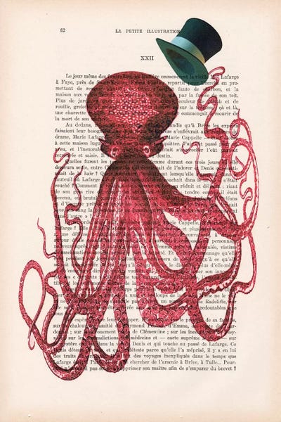 Kids Ocean Life Art: Octopus With Hat by Coco de Paris
