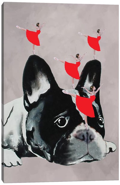 Bulldog With Dancers Canvas Art Print - French Bulldog Art
