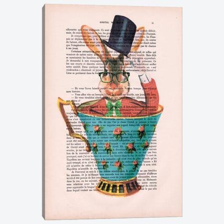 Rabbit With Hat In A Cup Canvas Print #COC130} by Coco de Paris Canvas Wall Art