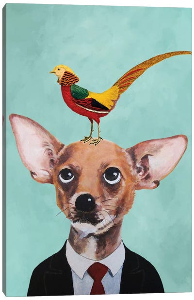 Chihuahua With Bird Canvas Art Print - Chihuahua Art