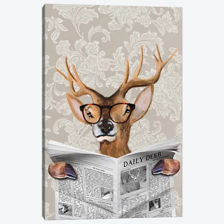 Deer Reading Newspaper Canvas Print #COC154} by Coco de Paris Canvas Art Print