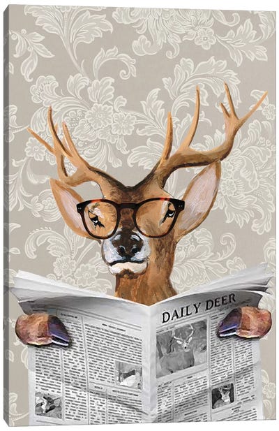 Deer Reading Newspaper Canvas Art Print - Coco de Paris