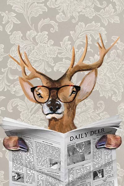 Deer: Deer Reading Newspaper by Coco de Paris