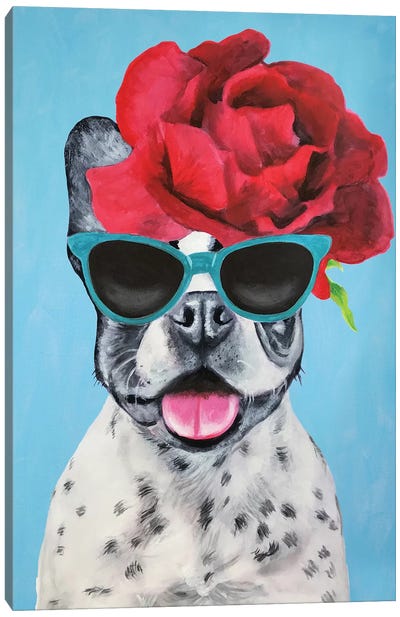 Fashion Bulldog Blue Canvas Art Print - French Bulldog Art