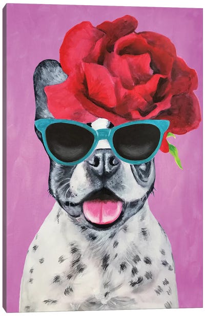 Fashion Bulldog Pink Canvas Art Print - French Bulldog Art