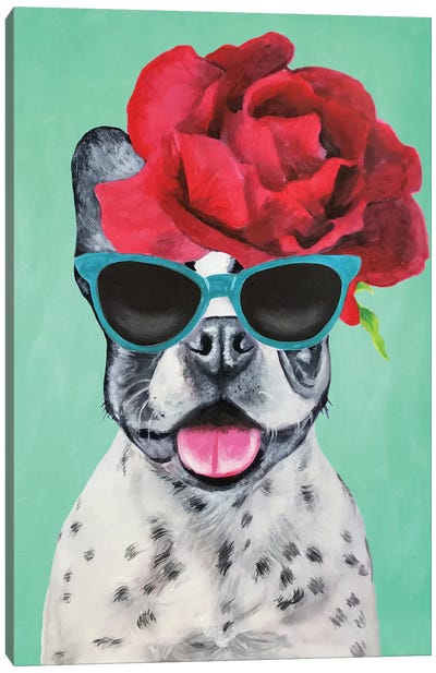 Fashion Bulldog Turquoise Canvas Art Print - Coco de Paris