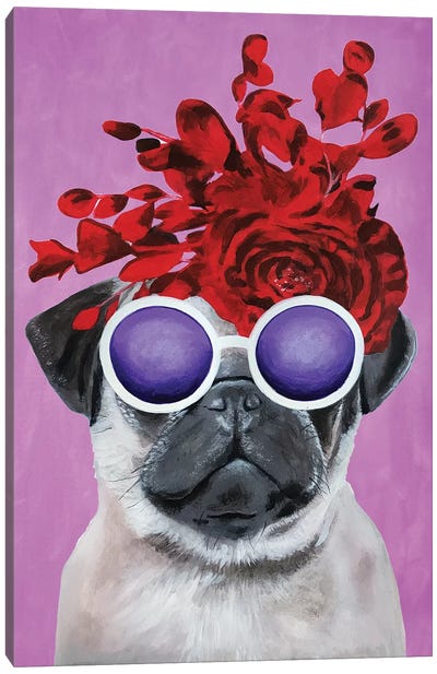 Fashion Pug Pink Canvas Art Print - Pug Art