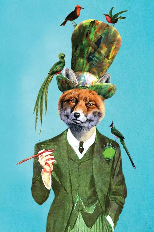 Fox With Hat And Birds