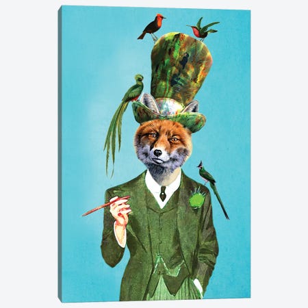Fox With Hat And Birds Canvas Print #COC165} by Coco de Paris Canvas Artwork