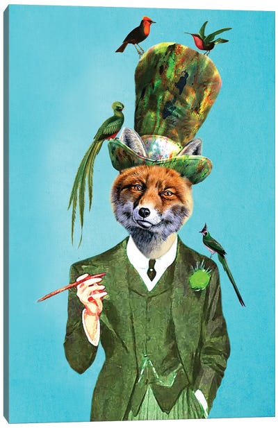Fox With Hat And Birds Canvas Art Print - Coco de Paris